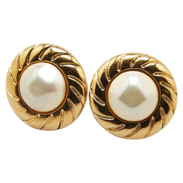Chanel Vintage Coco Mark Earrings Gold Plated