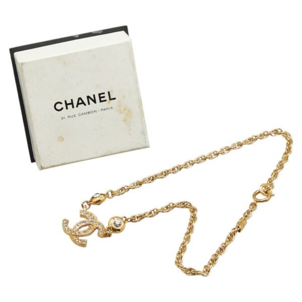 Chanel Coco Mark Rhinestone Necklace Gold - Image 7