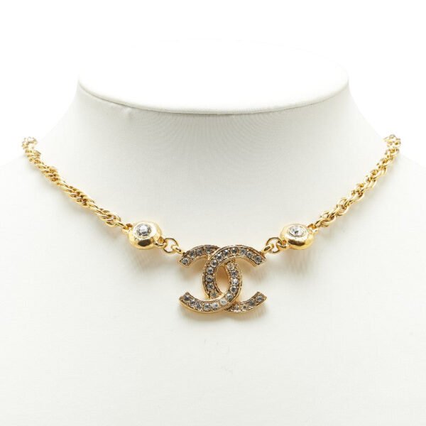 Chanel Coco Mark Rhinestone Necklace Gold - Image 8