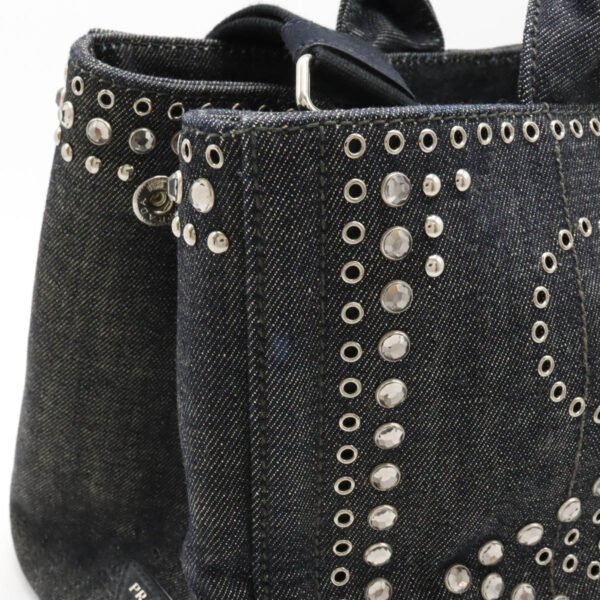 Prada Denim Studded Canapa Tote Bag BN2642 - Image 7