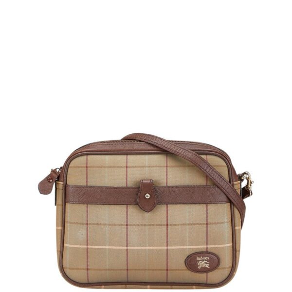 Burberry Check Logo Canvas Leather Shoulder Bag