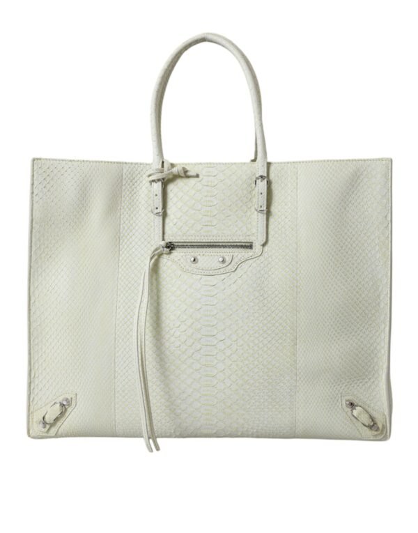 Balenciaga Chic Python Leather Tote in White & Women's Yellow - Image 2