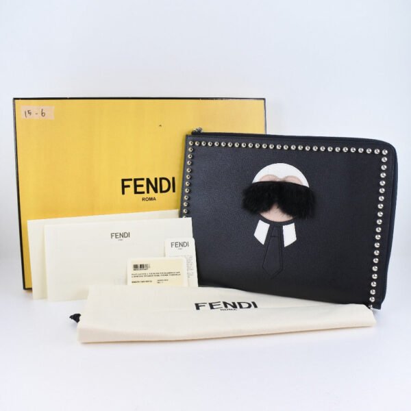 Fendi Leather Karlito Flat Clutch Bag - Image 9