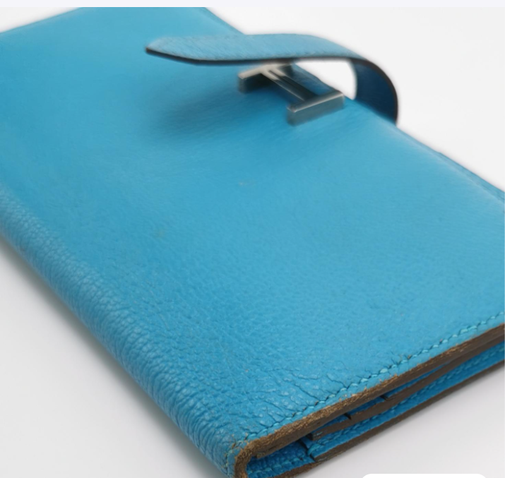 preloved Hermes Bearn wallet blue 2014year 24041778681404 - Image 11