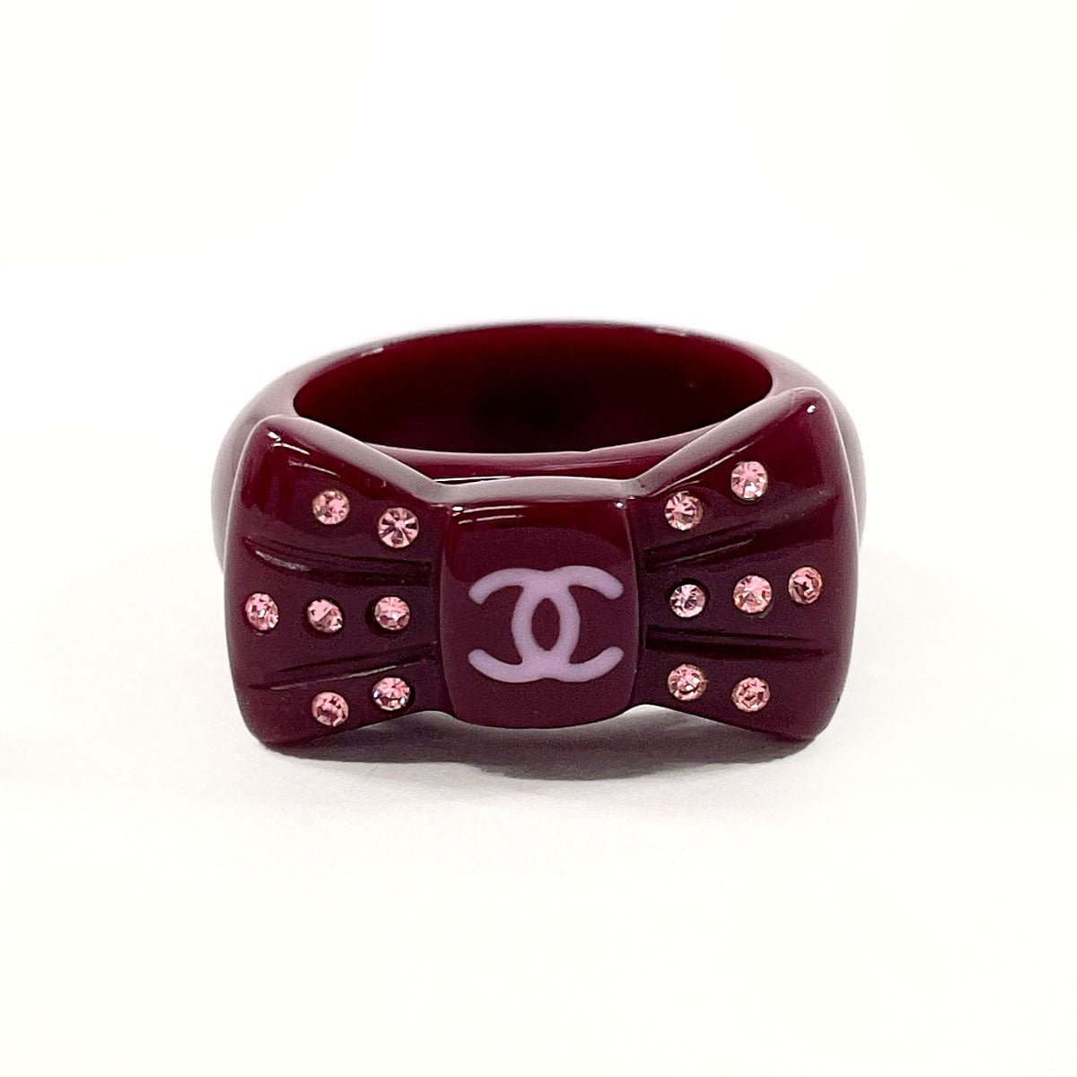 Chanel Coco Mark Ribbon Ring Plastic Rhinestone