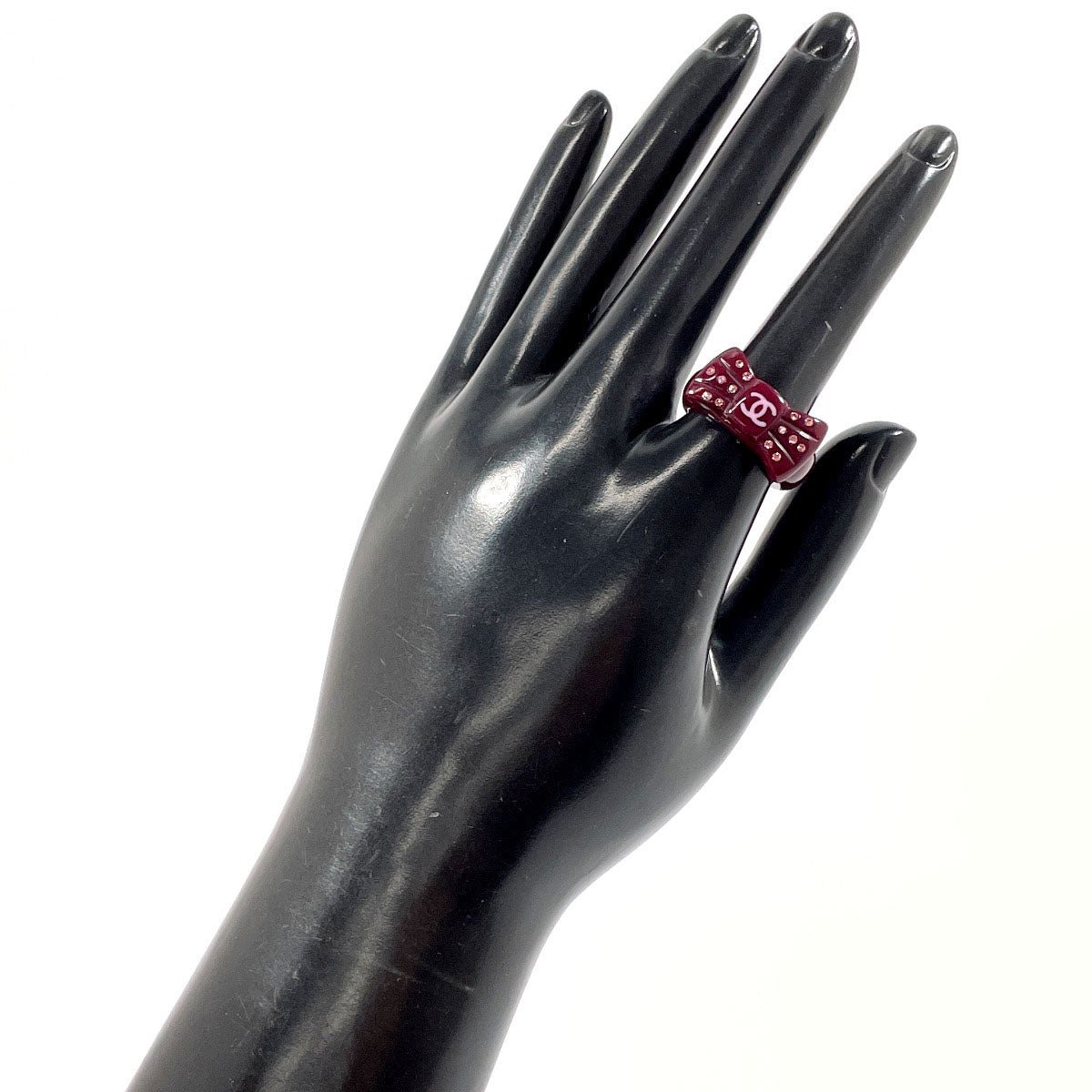 Chanel Coco Mark Ribbon Ring Plastic Rhinestone - Image 7