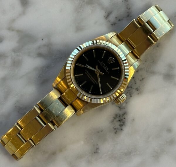 Rolex - Pre-owned Yellow Gold Oyster Perpetual 24mm Black Dial 76198 - Image 2