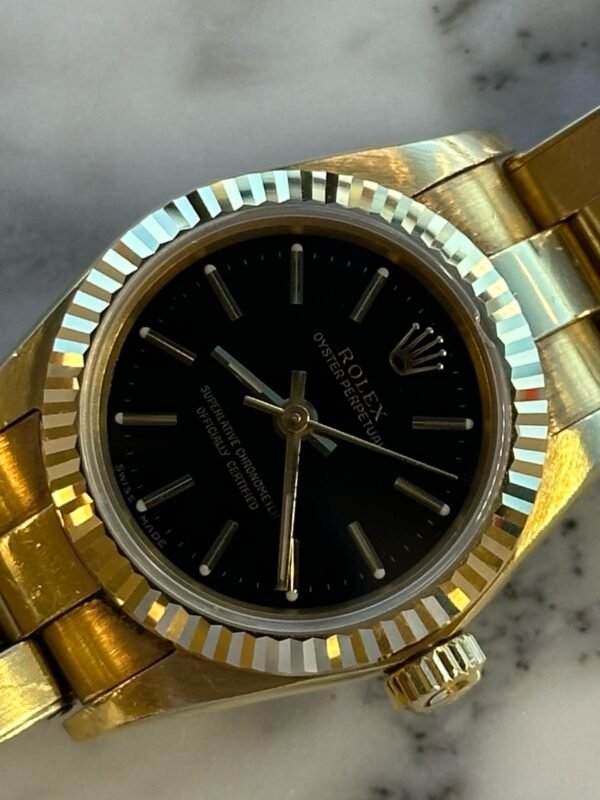 Rolex - Pre-owned Yellow Gold Oyster Perpetual 24mm Black Dial 76198 - Image 3