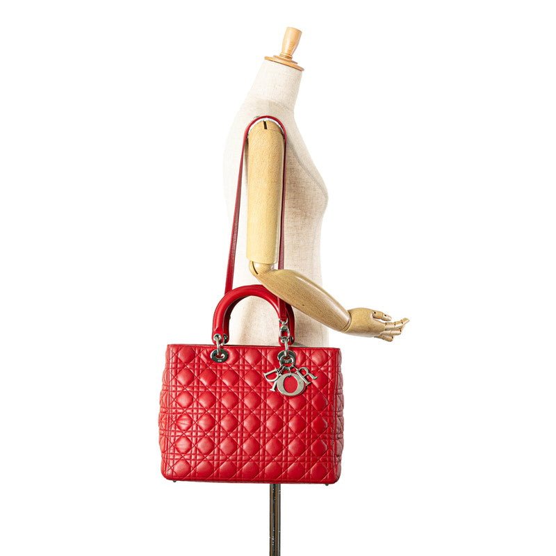 Dior Lady Dior Red Lambskin 2WAY Handbag - Image 7