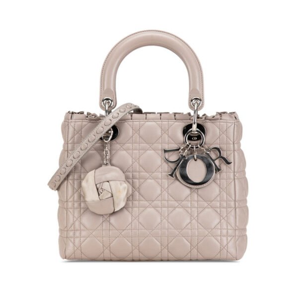 Christian Dior Lady Dior 2WAY Handbag Gray Lambskin