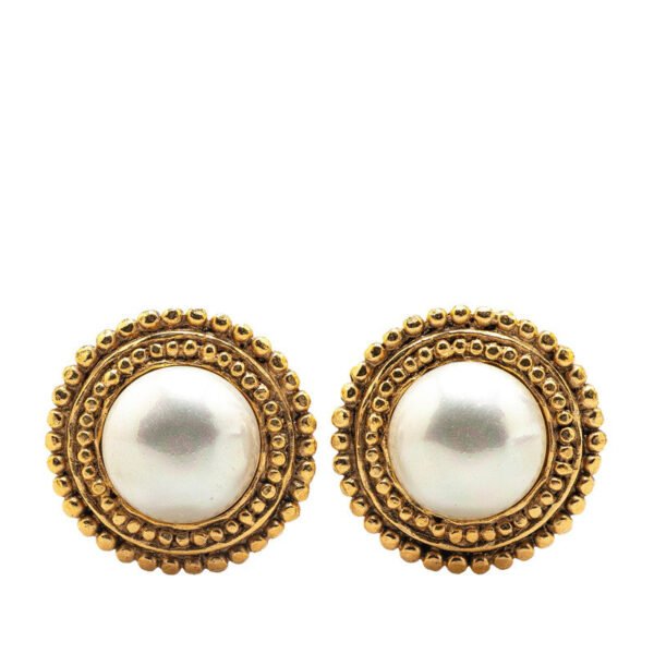 Chanel Vintage Gold Plated Faux Pearl Earrings