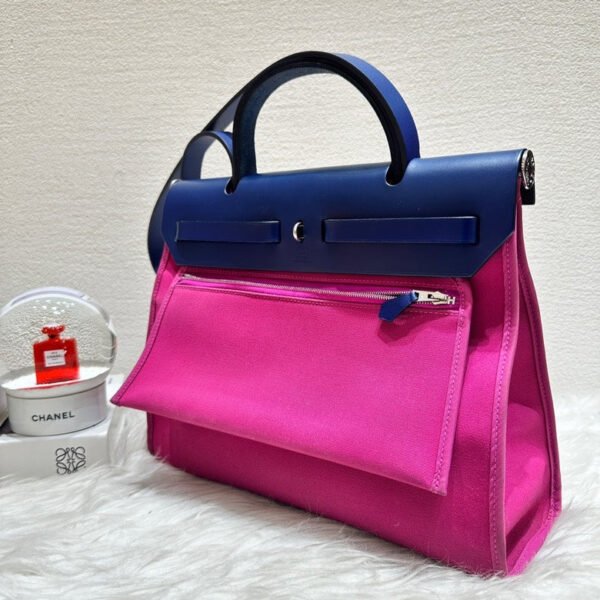 Preloved Hermès Herbag Two-Tone Pink & Blue Canvas Satchel/Top Handle - Image 5