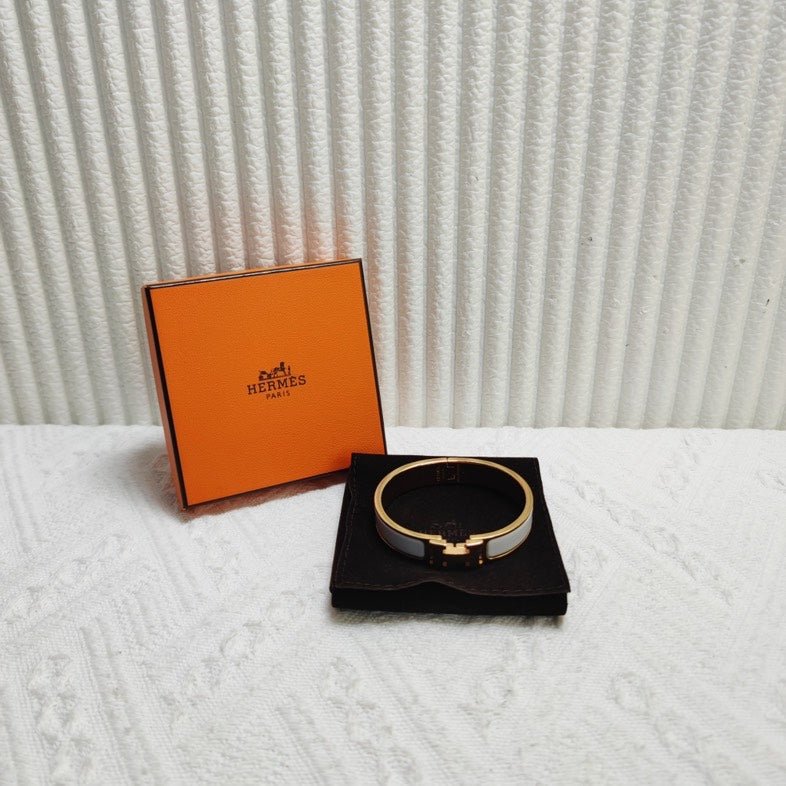 Hermes Clic Clac H White Enamel Bangle Bracelet