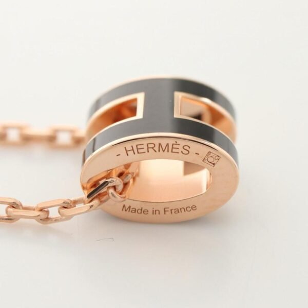 Pre-loved Hermes Mini Pop H Necklace Pink Gold Black - Image 6