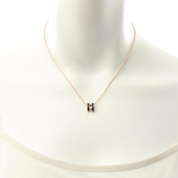 Pre-loved Hermes Mini Pop H Necklace Pink Gold Black - Image 4