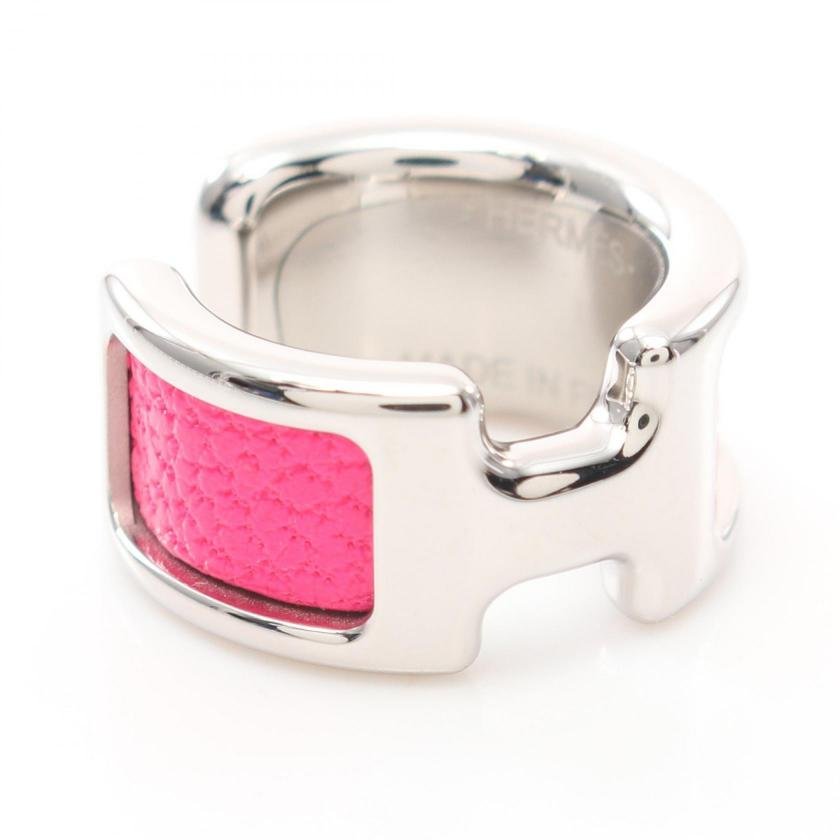 Pre-loved HERMES Olymp PM Rose Pop Ear Cuff Chevre Silver Pink - Image 8