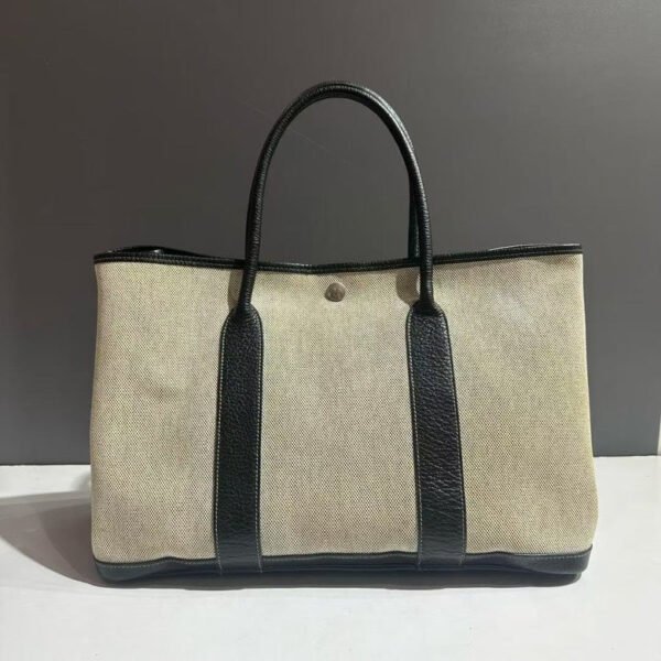 Hermes Garden Party Tote Noir Canvas Large Preloved Bag - Image 3