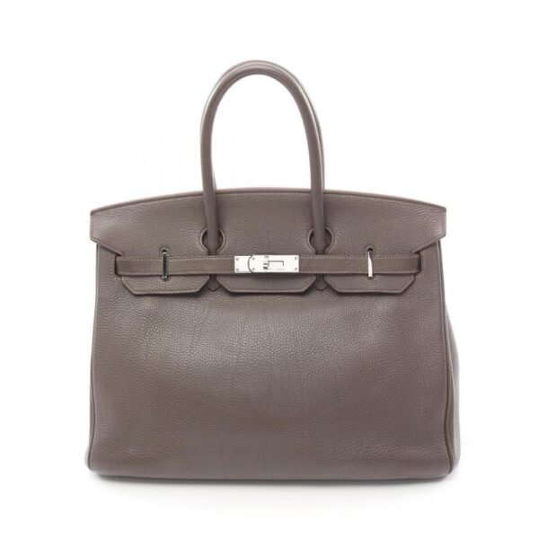 Pre-loved HERMES Birkin 35 Étoupe Handbag Clemence Leather Gray Beige Silver Hardware □O Stamp