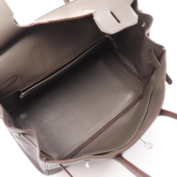 Pre-loved HERMES Birkin 35 Étoupe Handbag Clemence Leather Gray Beige Silver Hardware □O Stamp - Image 4