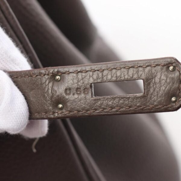 Pre-loved HERMES Birkin 35 Étoupe Handbag Clemence Leather Gray Beige Silver Hardware □O Stamp - Image 3