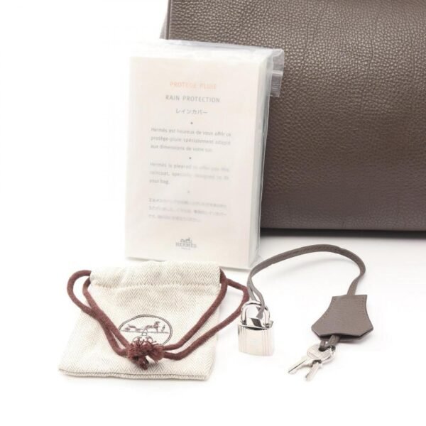 Pre-loved HERMES Birkin 35 Étoupe Handbag Clemence Leather Gray Beige Silver Hardware □O Stamp - Image 6