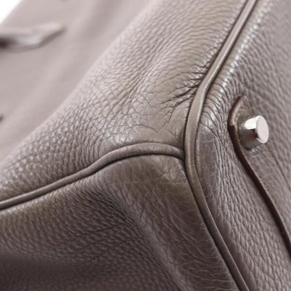 Pre-loved HERMES Birkin 35 Étoupe Handbag Clemence Leather Gray Beige Silver Hardware □O Stamp - Image 8