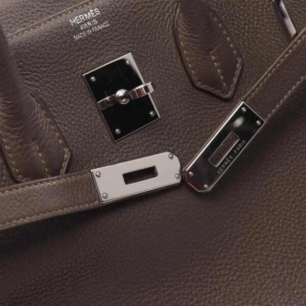 Pre-loved HERMES Birkin 35 Étoupe Handbag Clemence Leather Gray Beige Silver Hardware □O Stamp - Image 10