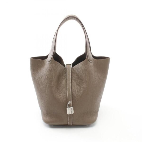 Pre-loved HERMES Picotin Lock MM Etoupe Handbag Clemence Leather Gray Brown Silver Hardware - Image 6