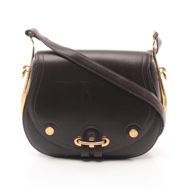 Pre-loved HERMES Passkey Ebene Shoulder Bag Dark Brown Gold Hardware
