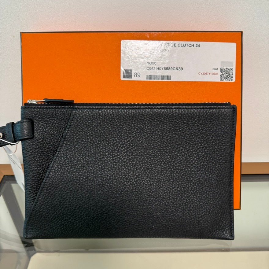 Preloved Hermes Togo Leather Clutch Bag UC Black Clutch