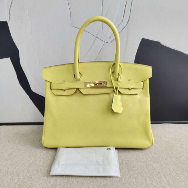 Preloved Hermes Birkin 30 Lime Leather Tote Bag - Image 3