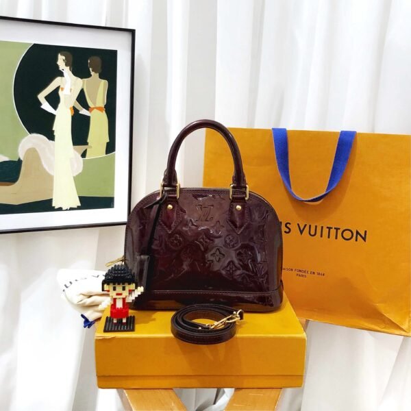 Preloved Louis Vuitton Alma BB Two-Way Bag in Amarante Vernis Leather - Image 6