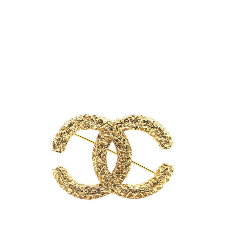 Chanel Vintage Coco Mark Lava Brooch Gold